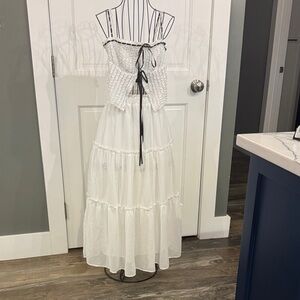 SHEIN White Crop top with Black Ties and White Skirt